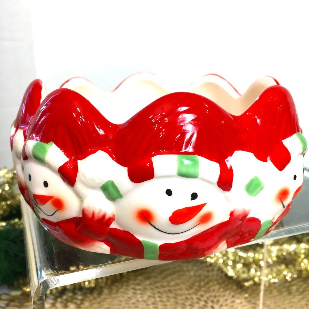 Royal Norfolk Christmas Snowman Bowl Candy Nut Dish 5" Dia Vintage